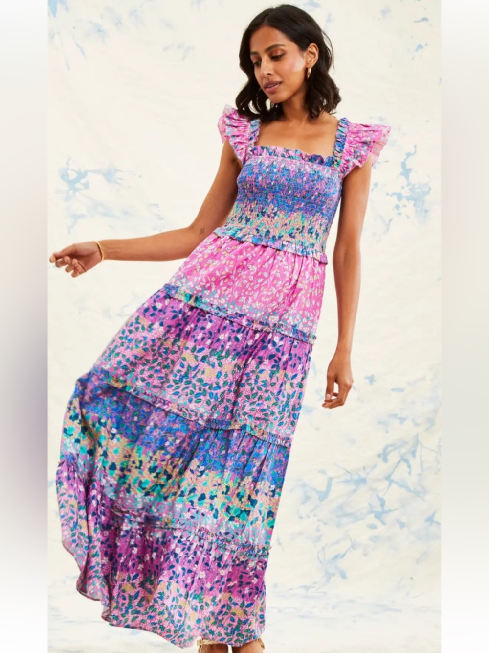 LoveTheLabel Pink/purple  Floral Ruffled Maxi Dress